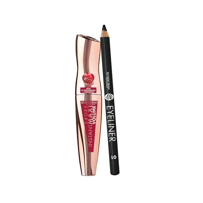 Deborah Milano Set - inkl. Mascara 24 Stunden Instant Maxi Volume mit Granatapfelöl, schwarz, 12 ml + Eyeliner 01 schwarz