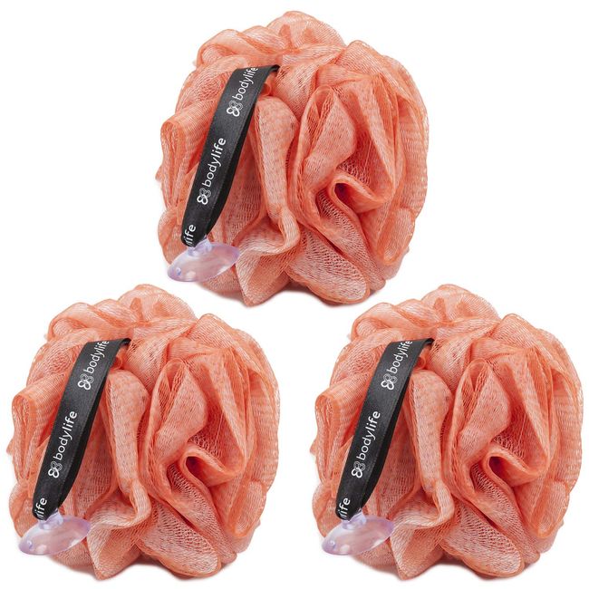 Bodylife Body Buffer, Puff, Exfoliating Bath & Shower Body Pouf, Scrunchie, Body Scrubber Copper & White 55g Triple Pack