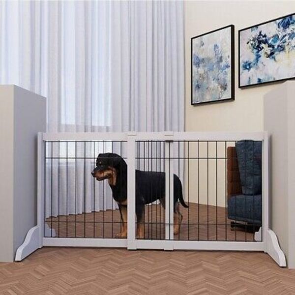 Freestanding Wire Dog Gate, 30" to 53" Adjustable 2 Panel Pet Gate, White