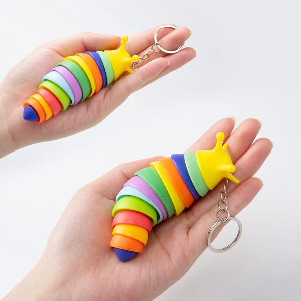 MEIEST 4 PCS Mini Fidget Slug Key-chain Toys,3D Articulated Stretch Caterpillar Sensory Flexible Hand Toy, Ideal Party Favor Colorful Office Desk Pet Toys(Random Color)