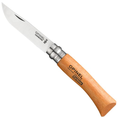 Opinel No. 07 Carbone - Carbon Steel Folding Pocket Knife, Beechwood Handle, 3.07 in Blade, Virobloc Safety Locking Collar, Made in France