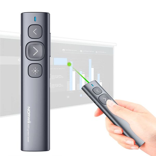 NORWII N95 Green Light Pointer, 330 FT Long Control Range Designed for Large Occasion, Rechargeable Wireless Presenter Remote Presentation USB PowerPoint PPT Clicker for Mac, Laptop, Computer