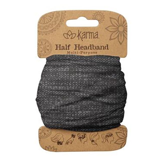 Karma Black Grunge Headband for Women - Medium - Fabric Headband and Stretchy Hair Scarf - Black