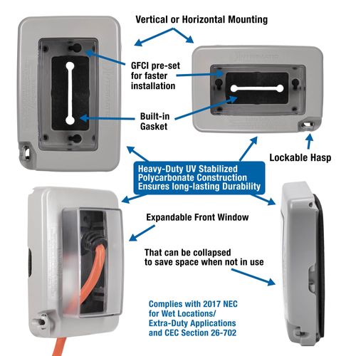 Intermatic WP7000W Low-Profile Extra-Duty Weatherproof 1-Gang Cover, White - Expandable Front Window, Versatile Mounting, Complete Installation Kit - Protect Outdoor Outlets - 2 Pack