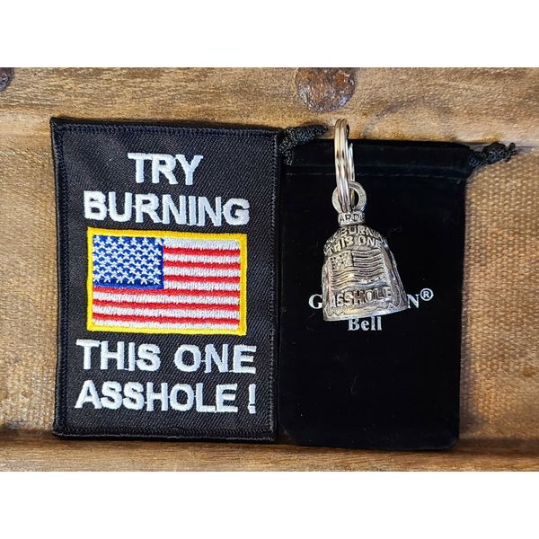 Guardian Bell Try Burning This One A-Hole USA FLAG with Matching Biker Patch