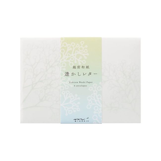 Midori 20580006 Envelopes, Watermark, Western 2, 6 Washi Paper, 6 Colored Paper, Kasumi Grass Pattern