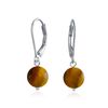 Simple Plain Basic Plain Round Brown Tiger-Eye Bead Drop Ball Dangle Lever back Earrings For Women .925 Sterling Silver