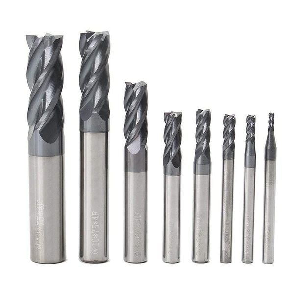 CNC End Mill Set, Carbide Tungsten Steel 4 Fultes Milling Cutter, Router Bits Rotary Bits Tool Straight Shank 2-12mm 8pcs