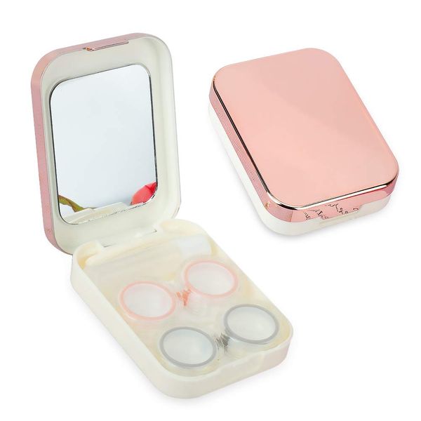 Set up 2 contact inserts, cute, contact cleaning case, contact lenses, lens case, contacts, storage, contact case set, girls and women, Rose Gold, Casual