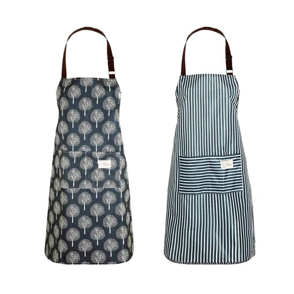 Lanzn 2 PCS PVC Apron For Women, Cooking Apron Waterproof Kitchen Apron Chefs Pinafore Apron Bib Wipe Clean Apron With Pockets For Kitchen Cooking Baking Grilling Household Cleaning,72*64 CM