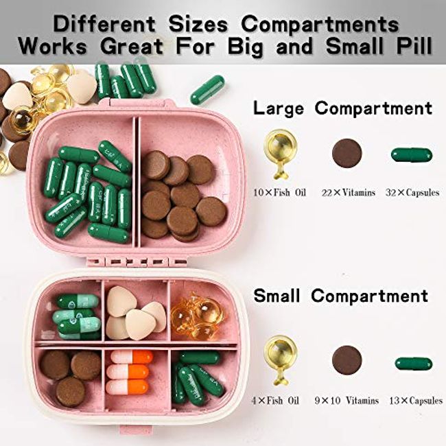 Portable Travel Pill Organizer Case For Pocket Or Purse Cute Small Daily Pill  Box Bpa Free Plastic Medicine Vitamin Holder Container (4 Compartments)