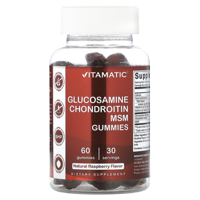 Glucosamine Chondroitin MSM Gummies, Natural Raspberry, 60 Gummies