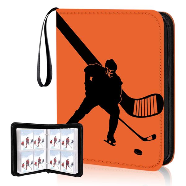 Hockey Card Binder,4-Pocket Trading Card Binder with 400 Card Sleeves,Portable Cards Album Case for Cards Collection Baseball Football Hockey Basketball Sports Cards (400 Pocket Hockey)