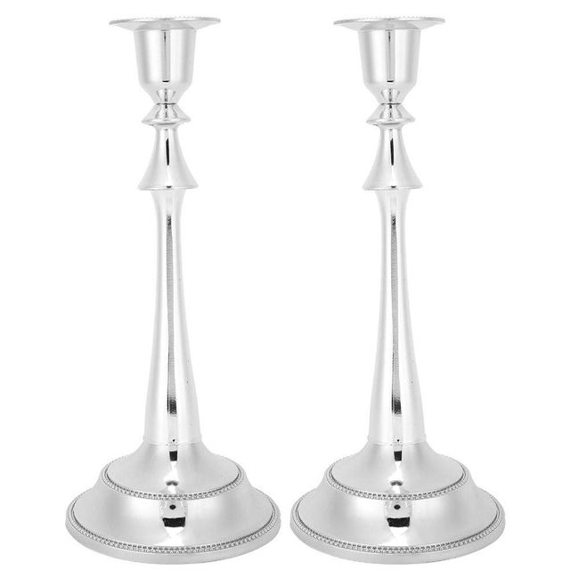 2 Stand Candle Holder Candle Stand Sconce Figurine Relax Romantic Atmosphere Gift Photo Props Wedding Decoration (Silver)