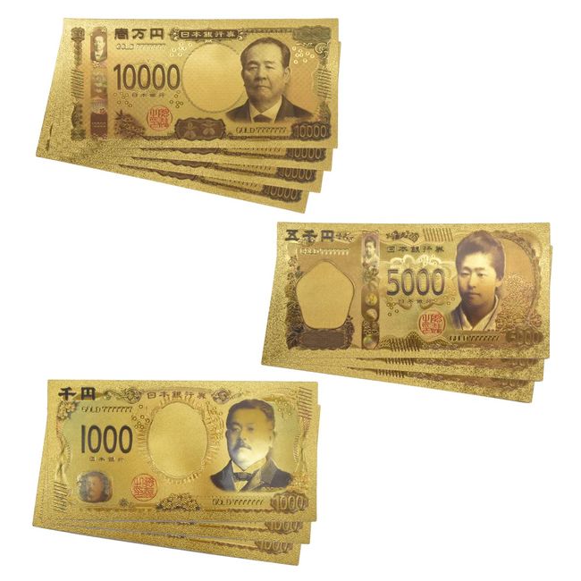 Set of 10 (4 pieces of 10,000 yen, 3 pieces of 5,000 yen, 3 thousand yen), Gold Bills, Toy, Bills, Gold, 10,000 Yen, Eiichi Shibusawa, Golden Bills, Replica Bills