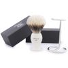 Haryali London Shaving Kit - 2 Pc Shaving Kit - Silvertip Badger Shaving Brush - Stainless Steel Shaving Stand - Elegant Design Shaving Brush with Shaving Stand - Ivory Color Shaving Set