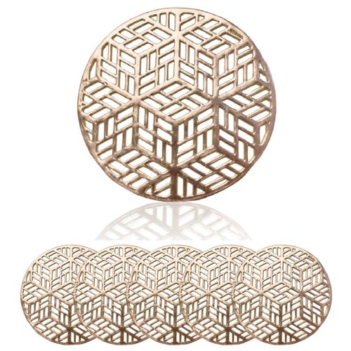 GJTr Coasters Set of 6 Cup Inserts, Cup Receptors, Glass Mat, PVC Circle (A, Gold)