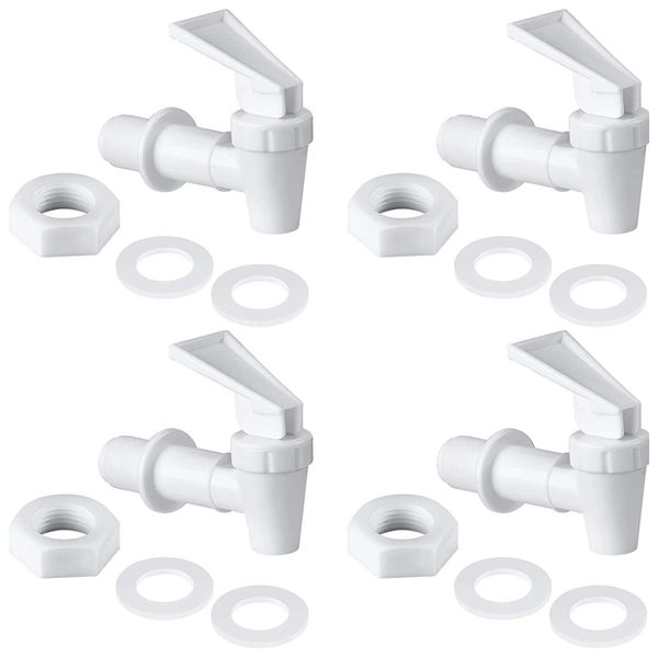 BOBOZHONG Replacement Cooler Faucet,4 Pcs Plastic Water Dispenser Cooler Faucet Tap Universal Beverage Dispenser Spigot Reusable Push Type Water Spigot Spout for Glass Jar & Drink Dispenser (White)