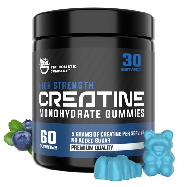 THE HOLISTIC COMPANY High Strength Creatine Monohydrate Gummies - 5Grams Per Serving, Pre Workout Gummies, Blueberry Flavored Creatine Monohydrate Gummies