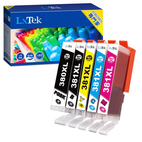 LxTek BCI-381XL BCI-380XL Compatible Ink Cartridges for Canon Ink 381 380 5 Color Set High Capacity, Instruction Manual Included, Remaining Level Indicator, Individual Packaging, TS6130, TS6330,