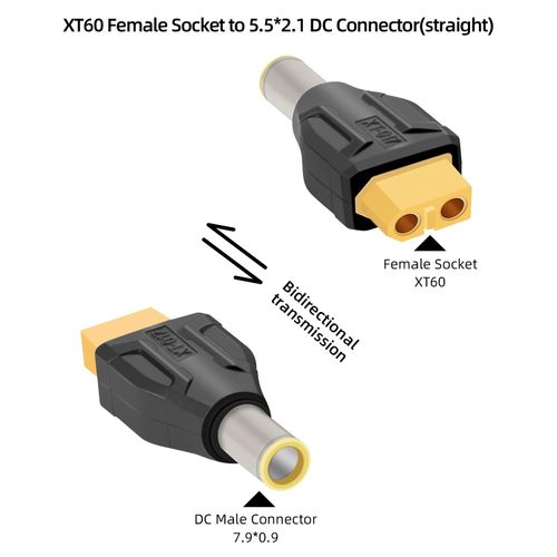RIIEYOCA XT60 to DC 7909 Connector,XT60 Female to DC 7.9mm X 0.9mm Male Wireless Adapter for RC Car,FPV Drone,LiPo Battery,Laptop Power Supplies, etc(2pack)