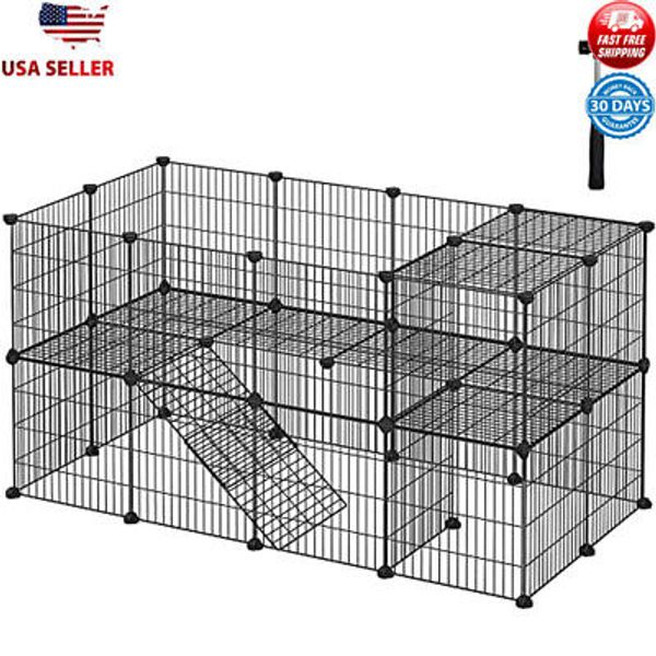 Pet Playpen Small Animal Playpen Rabbit Guinea Pig Cage w/ Zip Ties Metal Wire