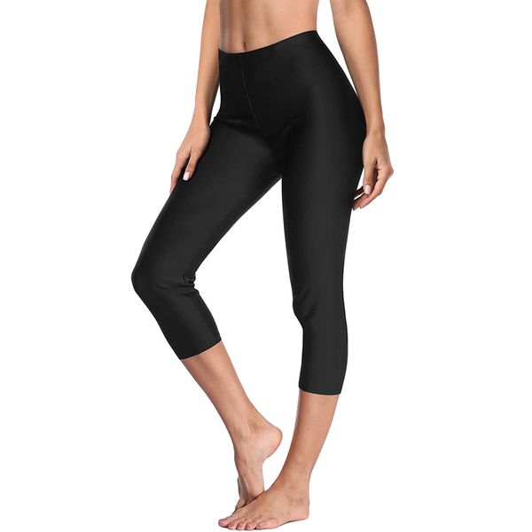 ATTRACO Women's Swim Pants Plus Swim Shorts Swim Capri Quick Dry Wetsuit Pants Black 2X
