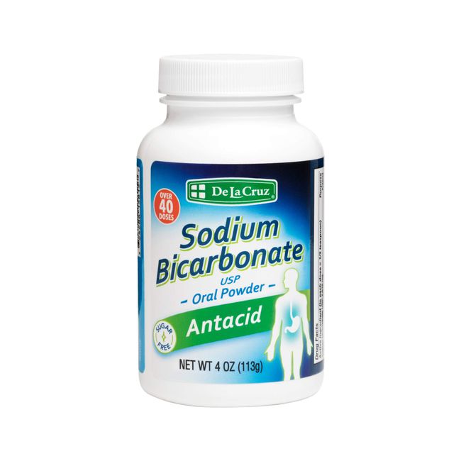 De La Cruz Pure Sodium Bicarbonate - USP Grade Bicarbonate of Soda – 100% Pure Baking Soda – Aluminum Free Antacid Powder for Heartburn & Indigestion - Packed in USA, 4 OZ.