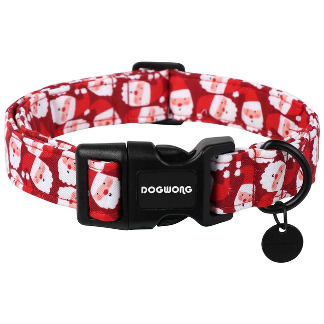 DOGWONG Christmas Cotton Dog Collar, Red Santa Claus Dog Collar Durable Holiday Pet Dog Collar Cute Puppy Necklace for Small Medium Large Dog