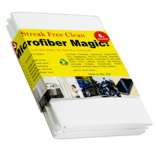 Microfiber Magic Streak Free Cleaning Cloth 3 Pack Clean Any Surface with Just Water Eco Friendly Environmentally Safe Perfect for Window, Mirror, Kitchen, Counters, Appliances, Car, Cycle, TV Screen