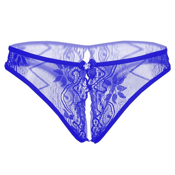 CHROME CRANE LW032 Women’s Thong Underwear, Shorts, Floral Pattern, Lace, Ribbon, Fashionable, Sexy Pants, blue