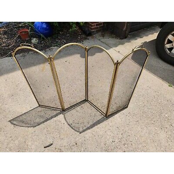 large 48" x 32" brass accordian fireplace screen