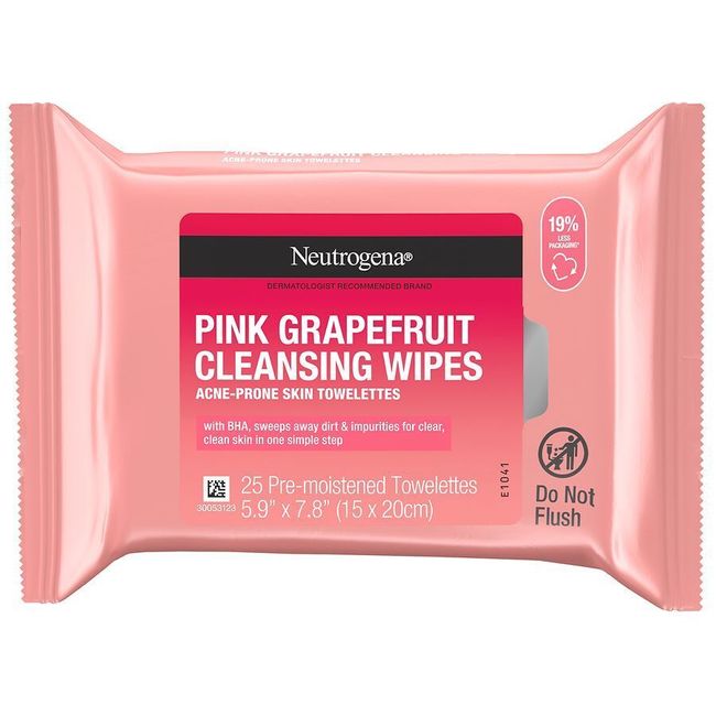 Neutrogena Cleansing Wipes Pink Grapefruit For Acne Prone Skin 25 Count