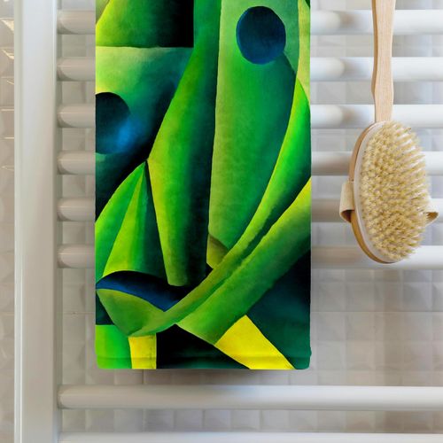 3dRose 15x22 Hand Towel - Geometric Abstract Village Woman and Headscarf Acrylic Art - Geometric Abstract