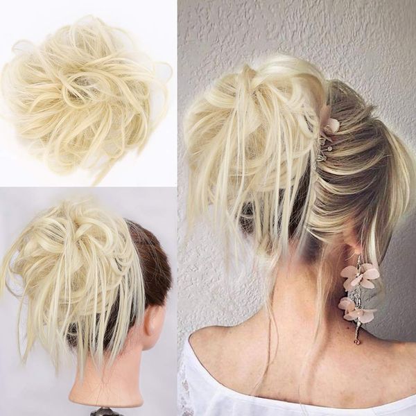 Lativ Messy Hair Bun Tousled Updo Hair Scrunchies Extension With Elastic Rubber Band Messy Hair Accessories Hair Pieces for Women Girls (Messy Bun, Blonde)