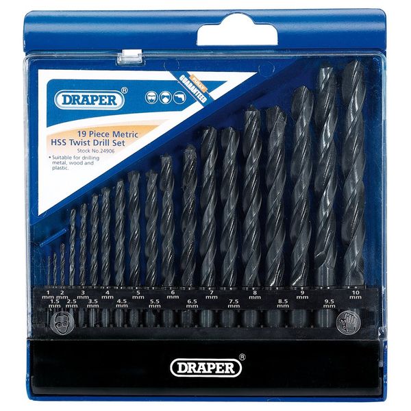 Draper 24906 HSS Metric Drill Bit Set, 1mm-10mm, 19 Pcs