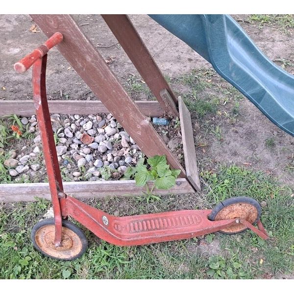 Kick Scooter Antique Kids Toy Red 1940’s Schilling Scooter 2 wheel Ride On Toy