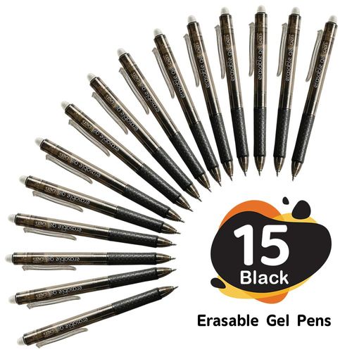 Erasable Gel Pens, 15 Pack Black Retractable Erasable Pens Clicker, Fine Point, Make Mistakes Disappear, Black Inks for Writing Planner and Crossword Puzzles…