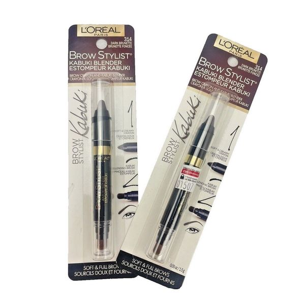 L'Oreal Brow Stylist Kabuki Blender Brow Crayon Dark Brunette (314) 2-Pack