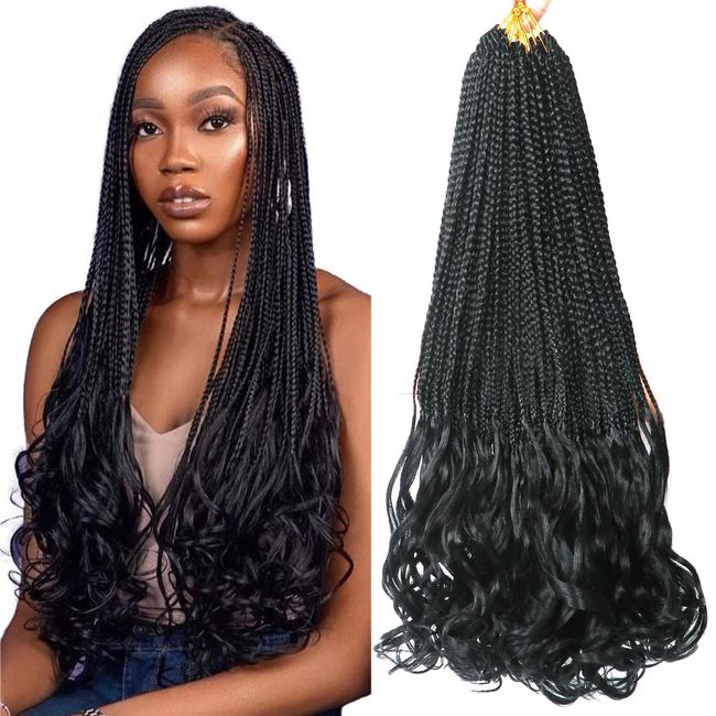 French Curl Braiding Hair Extensions Crochet Braids Hair Extensions Crochet Box Braids Curly Crochet Hair Extensions for Black Women (22 Inchs (Pack of 8), 1B)