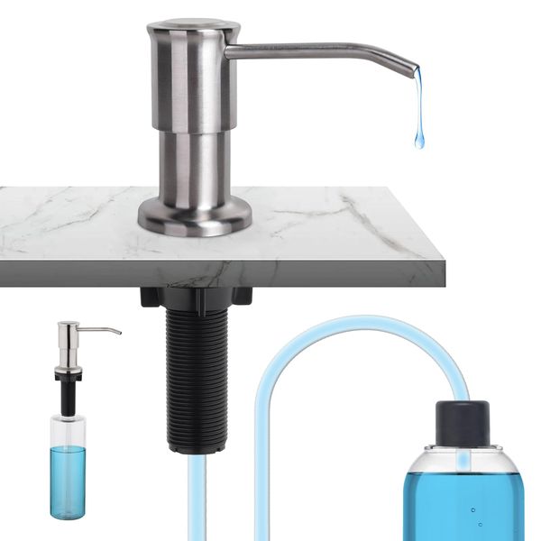 Ibergrif M34040A Kitchen Sink Soap Dispenser Built in, Replacement Sink Dispenser Pump with 500ML Bottle and 100CM Extension Tube Kit, Stainless Steel