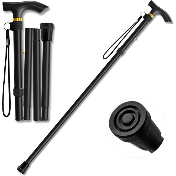 Walking Stick, Portable Collapsible Walking Stick and Mobility Aid Handy, Easily Adjustable Folding Travel Walking Cane for Women, Men & Disabled Flexible and Durable, 33-37 inches (Black)