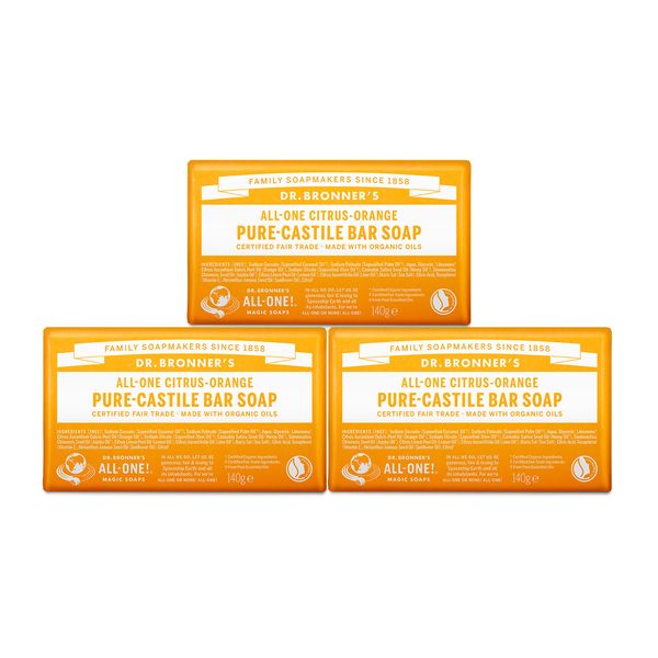 Dr. Bronner&#39;s Citrus Orange Pure Castile Bar Soap 140g x 3