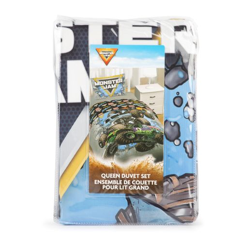 Monster Jam Queen Size Duvet Cover and Sham Set - Grave Digger, Megalodon & El Toro Loco 3 Piece Super Soft Cozy Grey Kids Bedding Set
