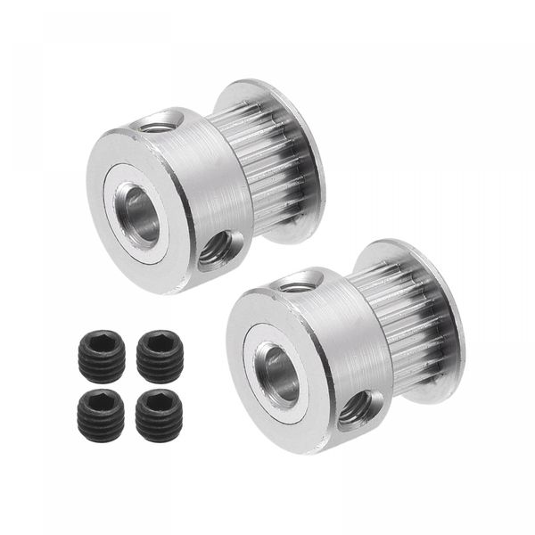 uxcell Timing Pulley 20 Teeth Aluminum Synchronous Wheel Silver 3D Printer Belt Bore Diameter 5mm for CNC Machines 2pcs