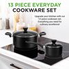 13-Piece Nonstick Cookware - Heat Resistant Kitchen Ware Set W/Saucepan, Frying 