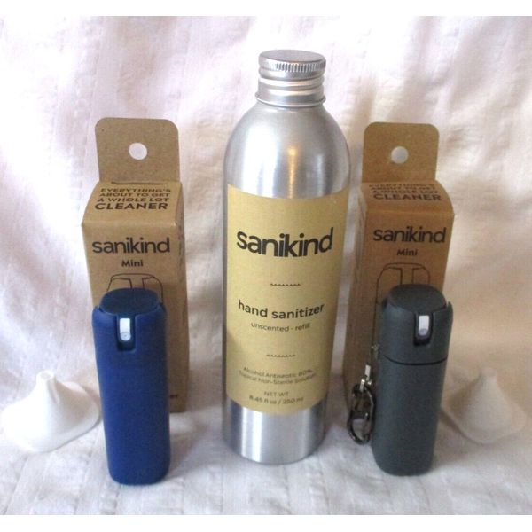 SaniKind Hand Sanitizer 8oz Liquid + Two (2) Mini Spray Dispensers