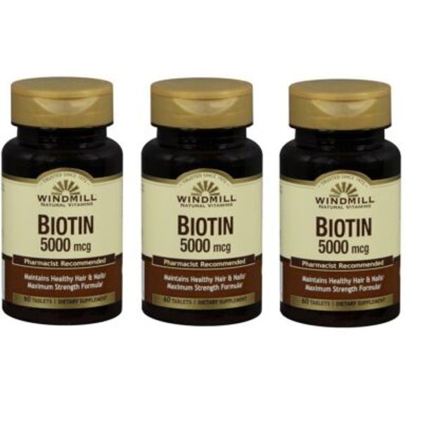 Windmill Biotin 5000 mcg with essential Vitamin B 60 Counts X 3 Packs