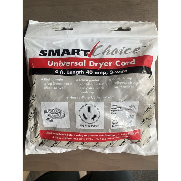 Smart Choice Universal Dryer Cord 4ft Length 40 Amp, 3 Wire