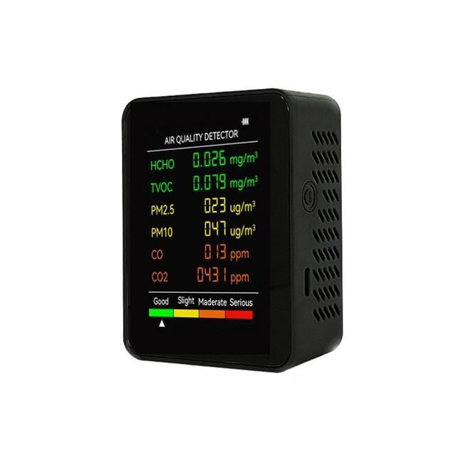 Multifunction Home Air Quality Checker 6 in 1 PM2.5 PM10 HCHO TVOC Formaldehyde Monitor Wifi Optional, 02 Black